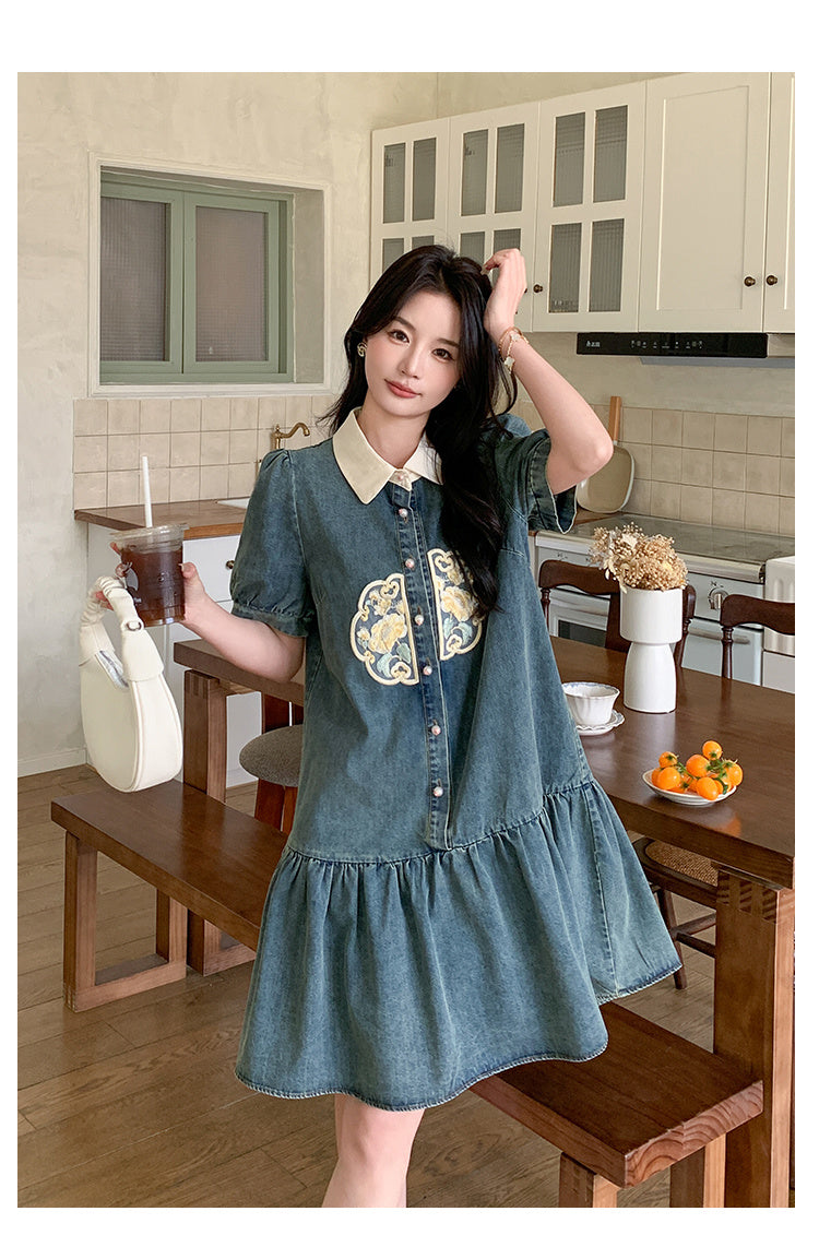 刺繡 カジュアル 体型カバー ワンピース U-80053