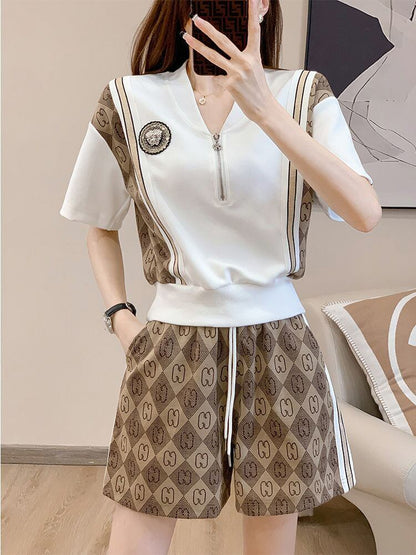 話題沸騰中 上質 おすすめ カジュアル 切り替え 半袖Ｔシャツ ショートパンツ セットアップ <U-8860>
