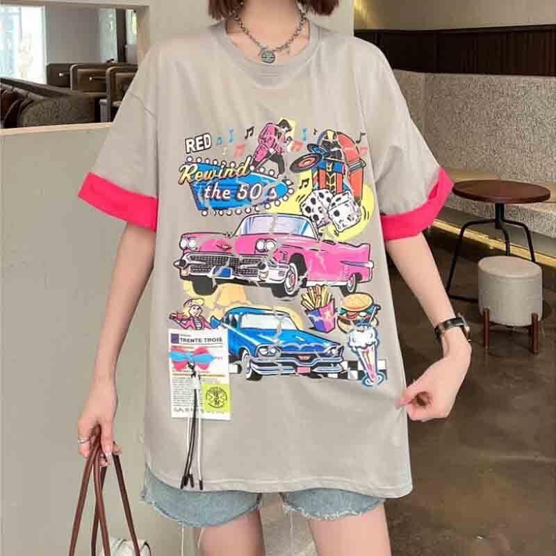 着心地抜群 カートゥーンプリント 美感いっぱい Tシャツ カットソー＜U-3126＞