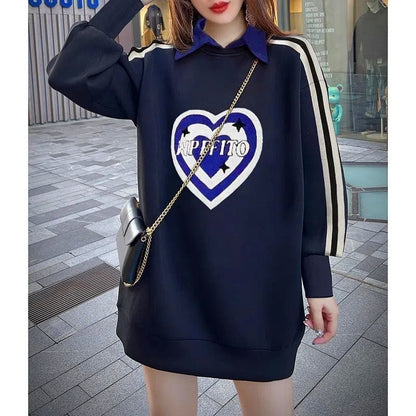 着?せ ハートマークロゴ ポロネック ブラック ゆったりロング トップス＜U-4768＞