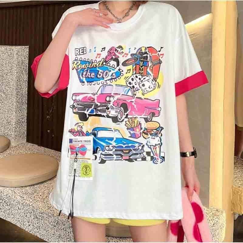 着心地抜群 カートゥーンプリント 美感いっぱい Tシャツ カットソー＜U-3126＞