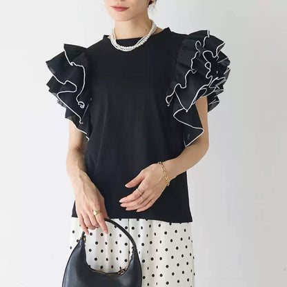 美人度アップ 早い者勝ち 大人可愛い カジュアル 共2色 Tシャツ<U-12149>