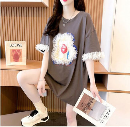 新作 好感度満載 個性的なデザイン ラウンドネック Tシャツ カットソー＜U-8405＞