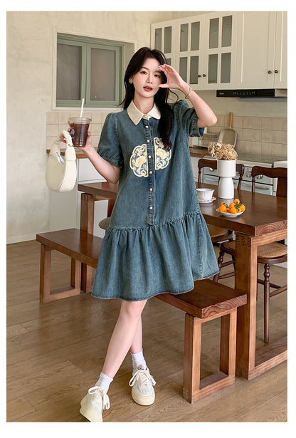 刺繡 カジュアル 体型カバー ワンピース U-80053