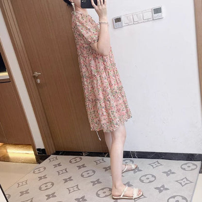 絶対欲しい スウィート 上品 シフォン 花柄 半袖 ワンピース＜U-8176＞