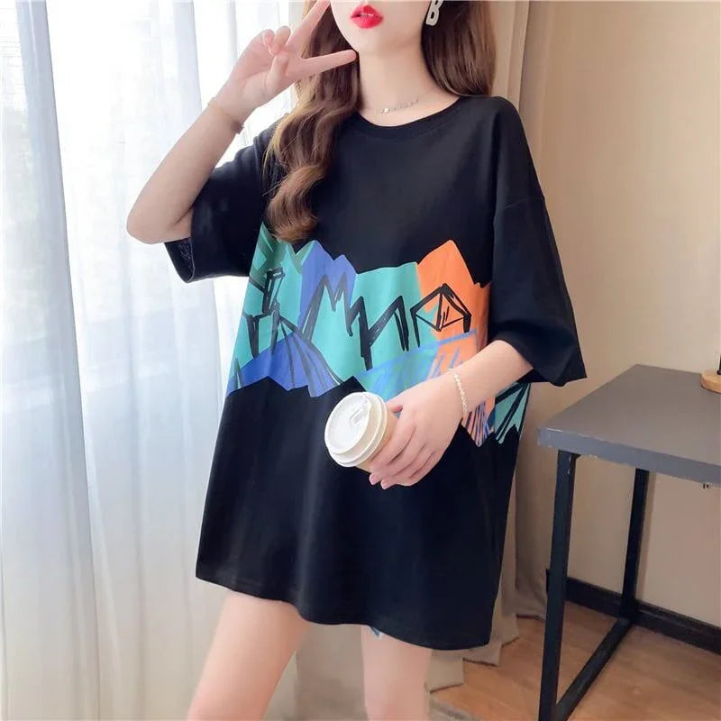 個性的なデザイン ラウンドネック 一目惚れ プリント Tシャツ カットソー＜U-3009＞