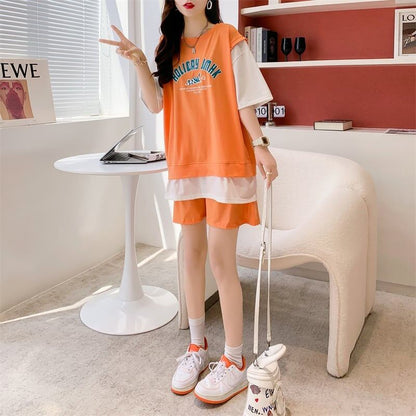 美人度アップ 切り替え チャーミング Tシャツ＋ショートパンツ セットアップ＜U-3615＞