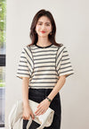 好感度UP ファッション カジュアル エレガント ストライプ柄 Tシャツ<U-8327>