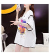 韓国系 ロング プリント Tシャツ 三色 ゆったり半袖 ＜U-2841＞