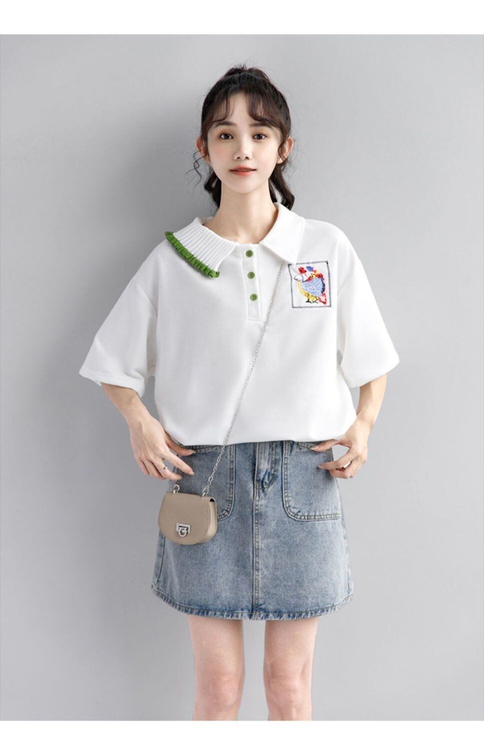 絶対欲しい キュート 定番シンプル 切り替え 全2色 半袖Tシャツ<U-8742>