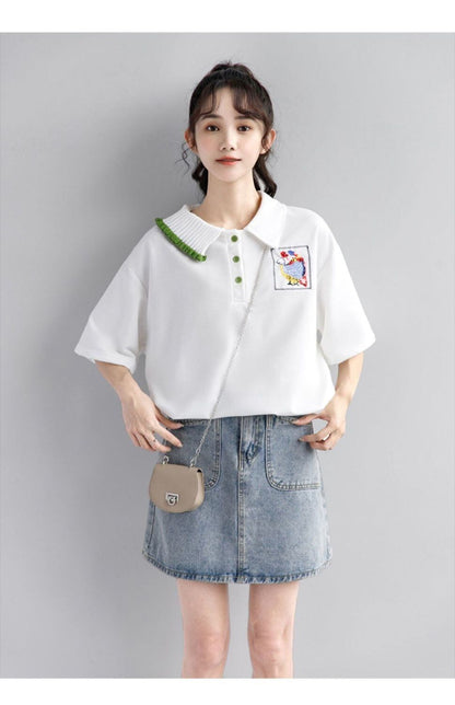 絶対欲しい キュート 定番シンプル 切り替え 全2色 半袖Tシャツ<U-8742>