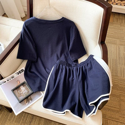 ファッション 切り替え 美人度アップ Tシャツ＋ショートパンツ セットアップ＜U-3527＞