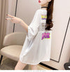 【半額！期間限定！！】グラフィック レース 透かし彫り ロング Tシャツ ゆったりワンピース ＜U-4021＞