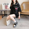 美人度アップ 折り襟 ワッフル ぬいぐるみ付き ロング Tシャツ ゆったり半袖 ＜U-2930＞