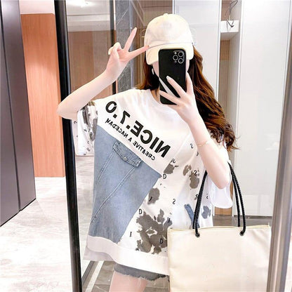 スタイリッシュ 切り替え 一目惚れ プリント Tシャツ カットソー＜U-3102＞