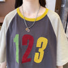 絶対欲しい カラーマッチング 数字刺? ロング Tシャツ ゆったり 半袖 ＜U-2896＞