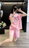 超人気 ホットダイヤモンド カジュアル プリント 半袖Tシャツ ショートパンツ セットアップ ＜U-9215＞