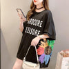 おすすめ アルファベット 花柄 Tシャツ 三色 ゆったり ロング 半袖 ＜U-2946＞