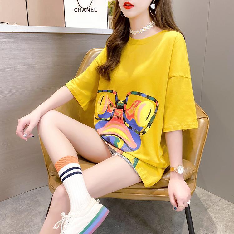 絶対流行 プリント ファッション ゆったり 全4色 半袖 Tシャツ＜U-11523＞