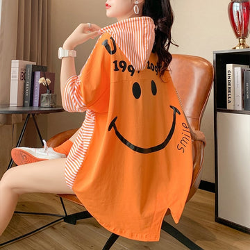 スタイルアップ効果抜群 ストライプ柄 アバンギャルド 切り替え レース プリント全2色 半袖Tシャツ<U-9111>