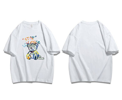 スタイルアップ カジュアル おしゃれ度高め プリント全5色 半袖Tシャツ<U-9437>