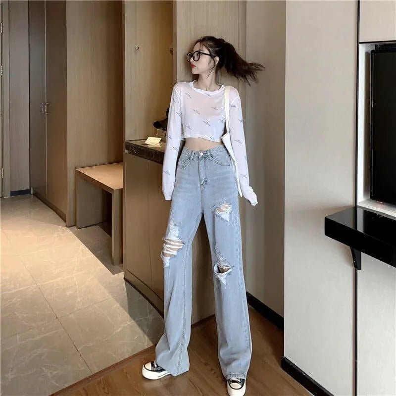 大人気ファッションデザインハイウエストワイドデニム