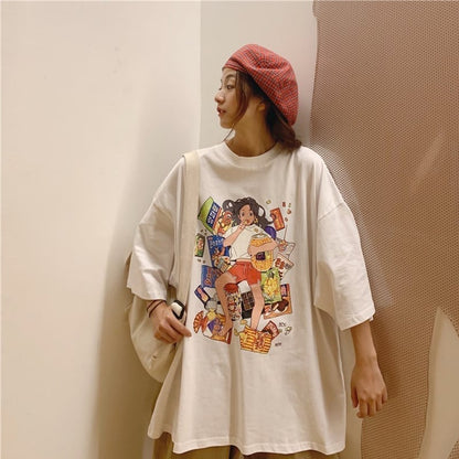 ルーズ 切り替え オシャレ度満点 プリント Tシャツ カットソー＜U-3459＞