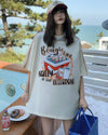 着せ ゆったり ビッグロゴ ロングTシャツ 半袖 ワンピース<U-4859>