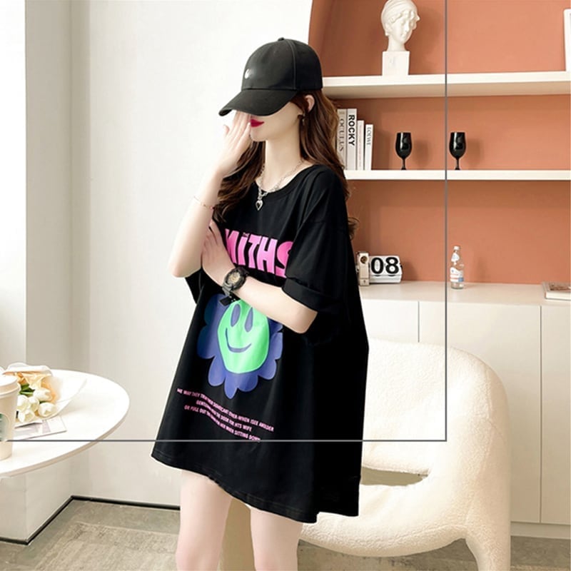 美人度アップ 切り替え ファッション プリント Tシャツ カットソー＜U-3412＞