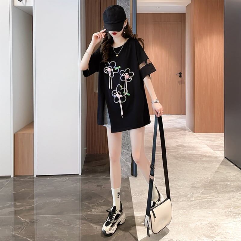 イレギュラー 切り替え カジュアル プリント Tシャツ カットソー＜U-3496＞