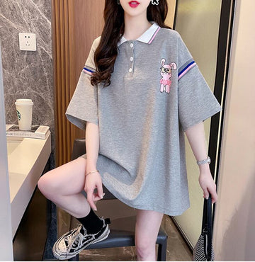 超人気 カジュアル 着回し力抜群 切り替え レース プリント全2色 半袖Tシャツ<U-9039>