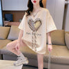 着心地良い ハート 立体風 プリントTシャツ 三色 ゆったり半袖＜U-2933＞