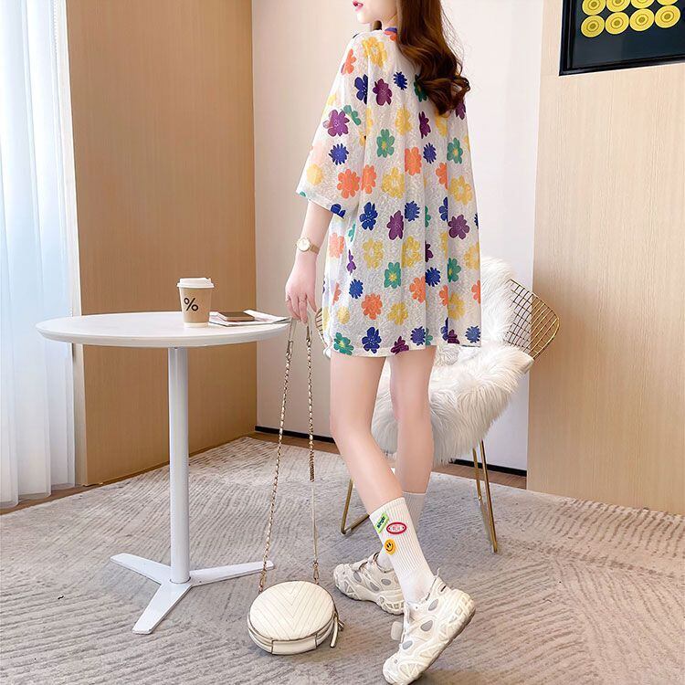 大人可愛い 半袖 紫外線対策 ラウンドネック ルーズ Tシャツ ＜U-8642＞