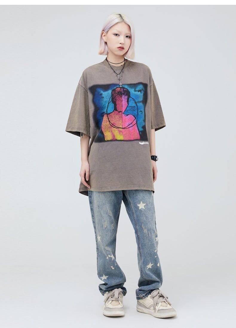 大注目 ファッション ストリート系 ヴィンテージ加工 プリントTシャツ ＜U-2875＞