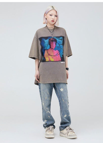 大注目 ファッション ストリート系 ヴィンテージ加工 プリントTシャツ ＜U-2875＞
