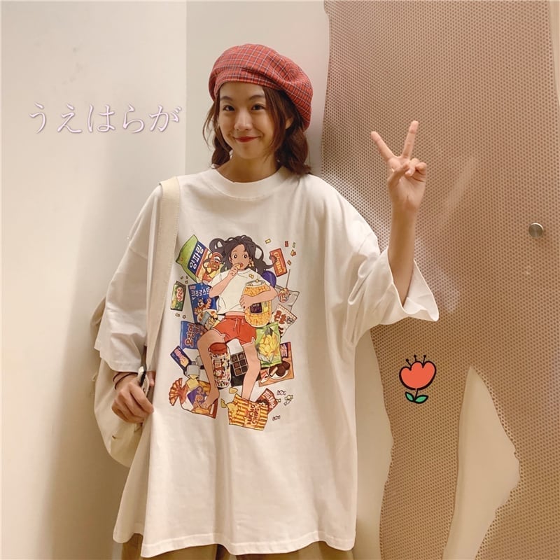 ルーズ 切り替え オシャレ度満点 プリント Tシャツ カットソー＜U-3459＞