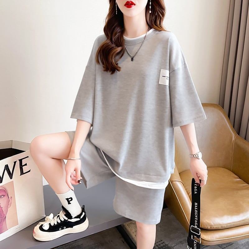 カジュアル 切り替え オシャレ度満点 Tシャツ＋ショートパンツ セットアップ＜U-3554＞