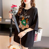 大活躍 ロング ビジューロゴ Tシャツ ゆったり 半袖 三色＜U-2922＞