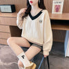 女子マスト  レイヤード風 熊柄ロゴゆったり厚手スウェット全3色トップス<U-4614>