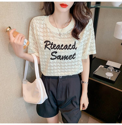 【半額！期間限定！！】大活躍 シフォン 定番シンプル 刺繍 全3色 Tシャツ カットソー ＜U-8601＞