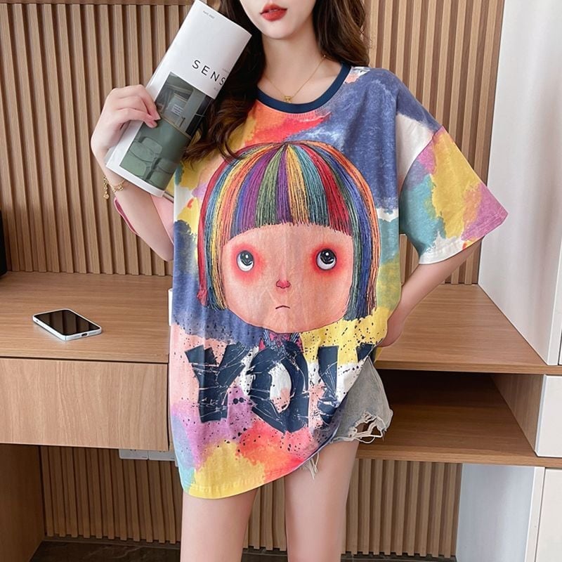 売り切れ必至 絞り染め ファッション プリント 半袖 Tシャツ＜U-8412＞