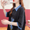 韓国系 ウサギちゃん POLOネック プリントTシャツ 三色 ゆったり半袖 ＜U-3056＞