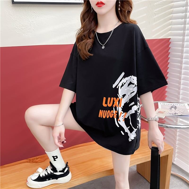 スタイリッシュ 切り替え 一目惚れ プリント Tシャツ カットソー＜U-3584＞