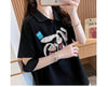 美人度アップ 折り襟 可愛いウサギちゃん プリントロング Tシャツ ゆったり半袖 ＜U-2956＞