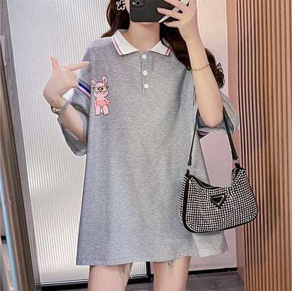 超人気 カジュアル 着回し力抜群 切り替え レース プリント全2色 半袖Tシャツ<U-9039>