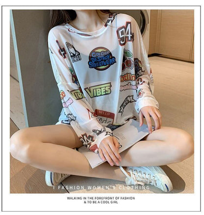 超人気 ルーズ 個性派 日焼け防止に透け感 Tシャツ＜U-8052＞