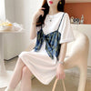 美人度アップ プリント 美腿効果抜群 Tシャツ カットソー ワンピース＜U-3357＞