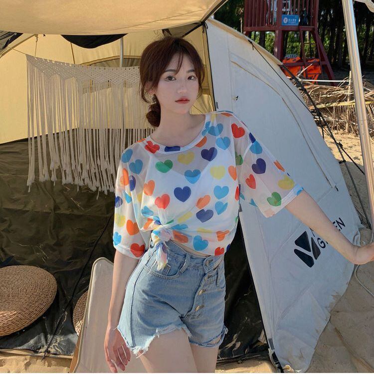 話題沸騰中 カラーマッチング キュート 2色 半袖Tシャツ＜U-8155＞