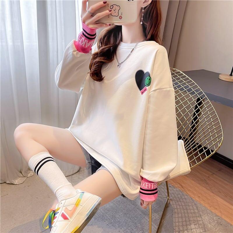 オシャレ度満点 プリント 美感いっぱい 切り替え 長袖 Tシャツ カットソー＜U-2790＞