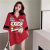 韓国系 オーバーサイズ POLOネック グラフィック ロング Tシャツ 三色 ゆったりワンピース＜U-4025＞